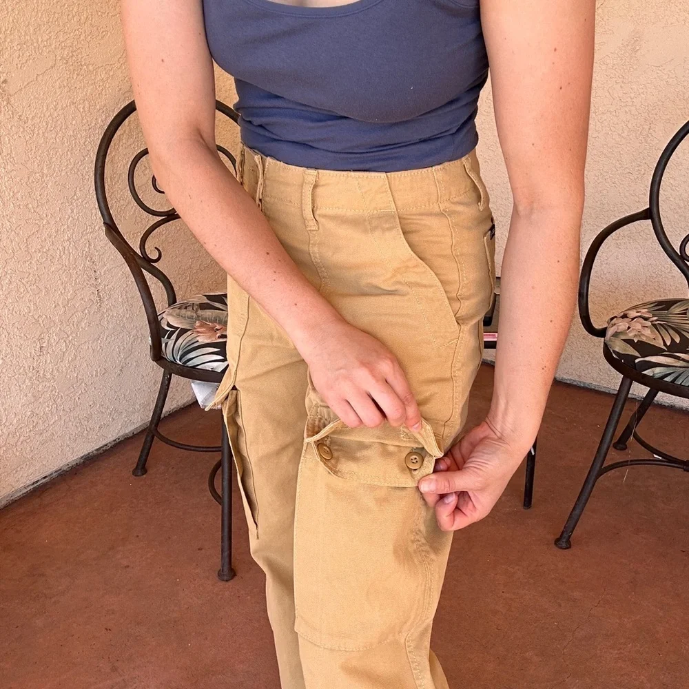 Vans Women's Wide Leg Cargo Pants in Tan - Picture 5 of 11